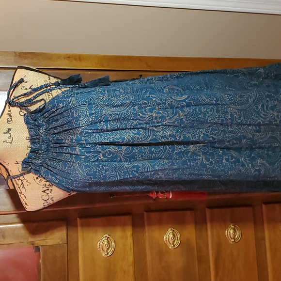 World Market Teal Gold Maxi Dress Sz Sm 